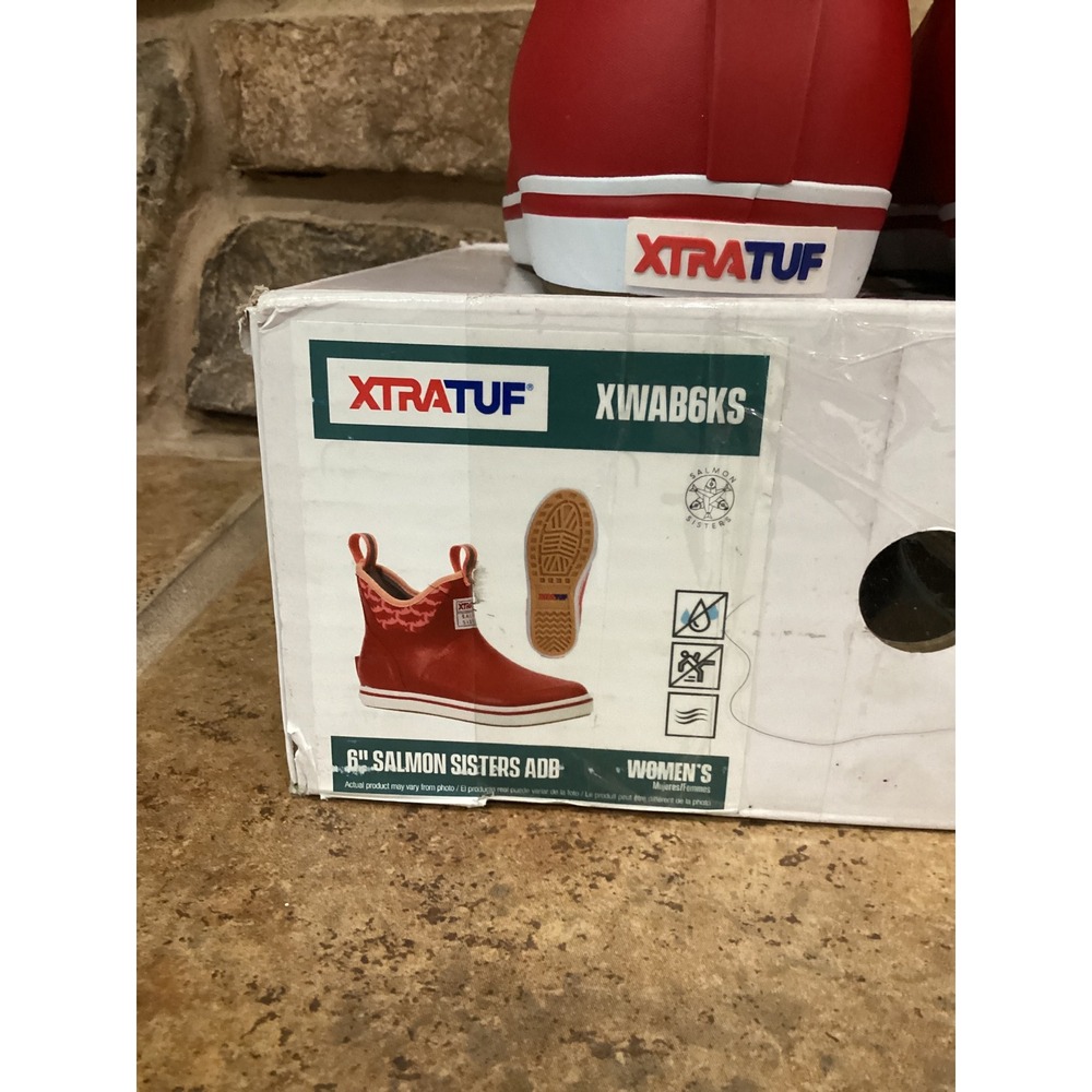 XTRATUF Salmon Sisters Womens 6in Ankle Deck Boots Red Womens Size 7 New - Picture 8 of 9